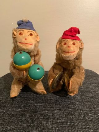 Antique German Wind Up Toy Monkeys With Bonus Tin Ice Cream Man