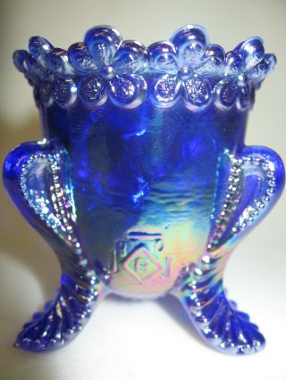 Vintage Cobalt Blue Carnival Glass Toothpick Holder Iridescent Daisy Flower Boyd