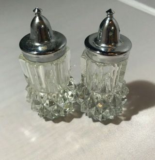 Pair Vintage Clear Cut Glass Salt And Pepper Shakers - 4 " Tall
