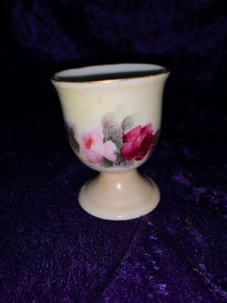 Vintage Egg Cup Single Holder Pink Rose Floral White Porcelain Gold Trim