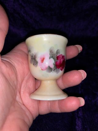Vintage Egg Cup Single Holder Pink Rose Floral White Porcelain Gold Trim 2