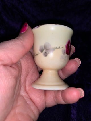 Vintage Egg Cup Single Holder Pink Rose Floral White Porcelain Gold Trim 3