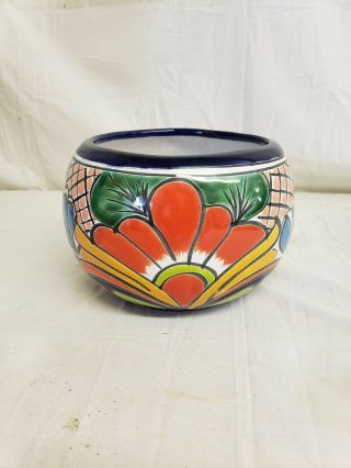 7 " Talavera Planter Bean Pot Bowl Hand Painted Ceramic Mexican Pottery Garden