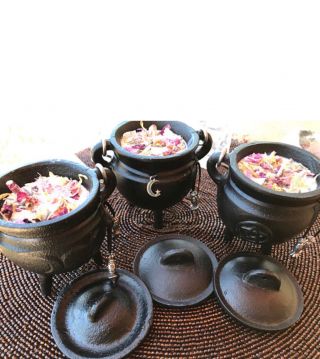 Crystal Candles,  Cast Iron Cauldron Soy Candles Pentacle,  Triple Moon,  Triquetra
