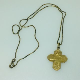 Vintage Gold Over Sterling Medal 4 Way Cross I Am A Catholic Pendant Necklace 18