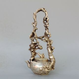 Daqing Years Collectable Miao Silver Hand - Carved Lovely Squirrel Unique Teapot