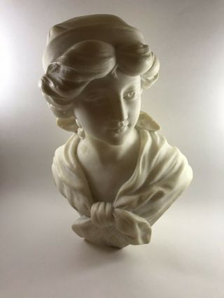 Antique Alabaster Bust Of A Young Girl - Signed By A.  Gilviani - 11 1/2 "