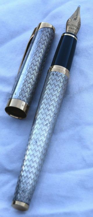 Vintage Waterman L’etalon Sterling Silver Fountain Pen 750 With 18k Nib