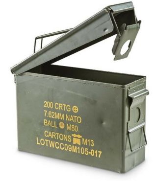 Ammo Box Can 30 Cal Ammunition Steel Fully Ex Military Army