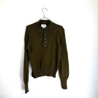 Vintage Olive Drab 100 Wool Sweater Size Large Us Military 80s