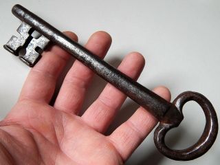 7.  3/4 " Large Antique French Key,  Rustic Key,  17 - 18th C,  Wrought Iron,  Castle,  Church
