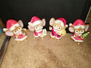 4pc Set Vintage Homco - Home Interiors Christmas Santa Mice - Mouse Figurines - 5405