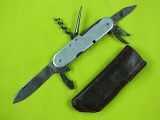 Multi Tool Folding Pocket Knife Vintage Leather Scabbard