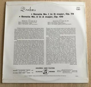 Columbia UK Mono LP 33CX 1381 BRAHMS Violin Sonatas LEONID KOGAN Blue Gold EX 3