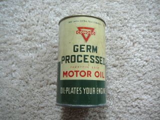 Conoco Germ Processed Motor Oil Vintage Metal Promotional Oil Can Bank Gd