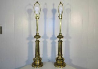 Pair 36 " Stiffel Brass Column Table Lamps Empire Neoclassical Hollywood Regency
