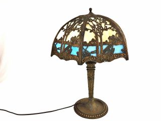 Antique Vintage 6 Panel 1910 - 1920’s Slag Table Lamp With Usa