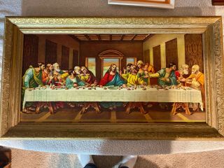 Vintage “the Last Supper” Da Vinci - Eg Co Print Picture Wood Frame Large 24x12