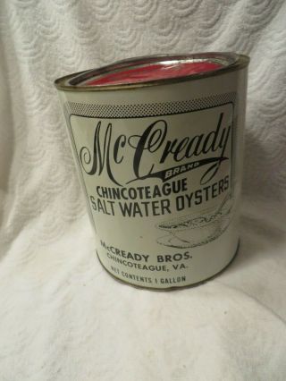 Vintage Mccready Brand Mccready Bros.  Oysters Can 1 Gallon Chincoteague Va