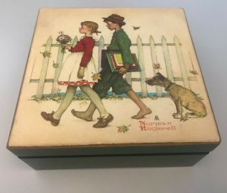 Vintage Wood Trinket Music Box Norman Rockwell,  Young Love School Music