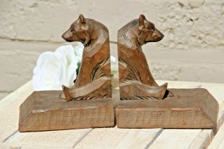 Antique Hand Black Forest Wood Carved Swiss Bear Statue Bookends