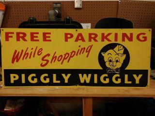 Large Vintage Piggly Wiggly Grocery Store Gas Oil 40 " Metal Sign W/pig 1 Sided