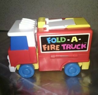 Vintage Tomy Japan Toy 70s Fold - A - Fire Truck Transforms Open Push Button Vguc