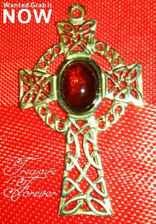 ❤❤9ct Gold Celtic Ruby Red Garnet Cross Crucifix Vintage Birmingham 1998 Unique❤