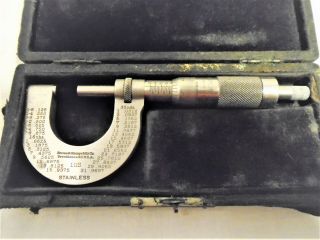 Vintage Browne & Sharpe Micrometer 10s Stainless Steel With Wooden Box