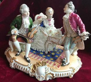 Vintage Unterweissbach Dresden Lace German Porcelain Musical Group Figurine