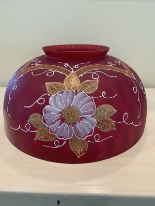 Antique 14 " Cranberry Coin Dot Hand Painted Lamp Shade For Hanging Parlor Lamp