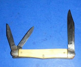 Vintage " Western Boulder Colo.  " Pearly Cracked Ice Handled Knife