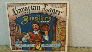 Zieglers Bavarian Lager Beer Bottle Permit Label Beaver Dam,  Wisconsin Brewery
