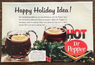 1963 Dr.  Pepper Print Ad Christmas Holiday Serve It Hot Cups Offer