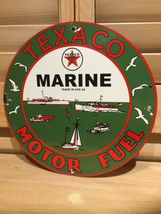 Vintage 1954 Texaco Marine Motor Fuel Porcelain Gas Pump Sign Gas Station