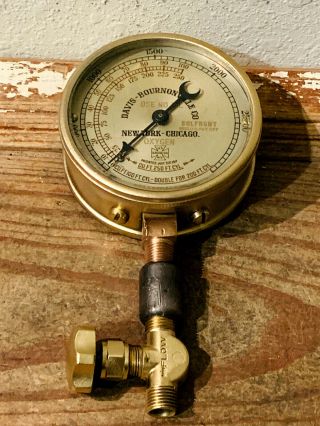 Dated 1917: Large Vintage Brass Pressure Gauge,  Us Gauge Ny,  Antique,  Steampunk