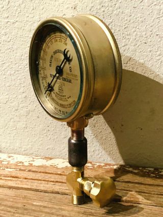 DATED 1917: LARGE Vintage Brass Pressure Gauge,  US GAUGE NY,  Antique,  Steampunk 3