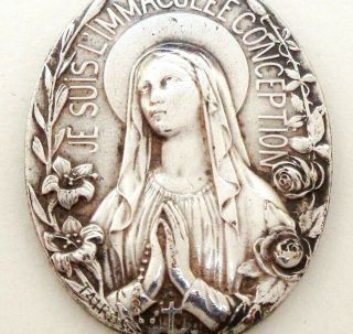Exquisite Art Nouveau Antique Medal Pendant The Immaculate Conception Of Mary