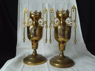 Pair Antique French Gothic Altar ' s Candle Holders Religious Candlesticks ci.  1900 2
