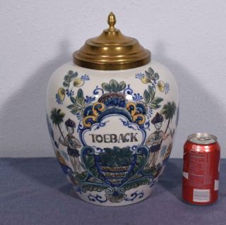 13 " Vintage Delft Polychrome Tobacco Jar Tin Glazed Faience