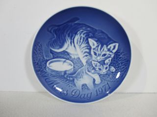 Bing Grondahl Mothers Day Plate Cat Kittens Vintage 1971 Mors Dag Blue White