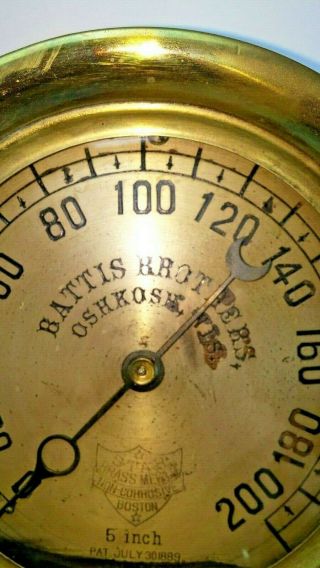 Antique Vintage Steam Pressure Gauge,  Battis Bros,  Oshkosh,  Steampunk 2