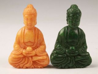 2 Precious China Jade Handmade Carving Buddha Statue Pendant Old Collec