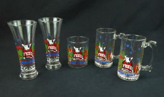 Bud Light Spuds Mackenzie Set Of 5 Glasses Mugs Anheuser Busch Christmas 1987