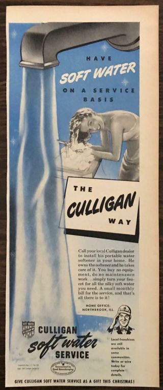 1947 Culligan Soft Water Service Print Ad Give For Christmas
