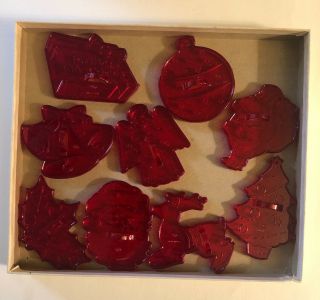 9 Hrm Red Plastic Vintage Christmas Cookie Cutters Euc