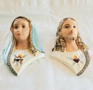 Mary And Jesus Chalk Ware Vintage 1959 Wall Plaques Michigan Artistic Creation
