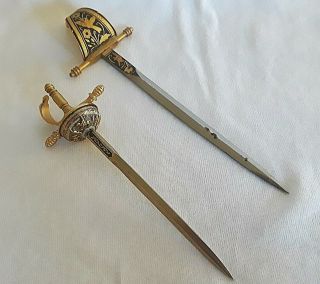 Vintage Spain Toledo Miniature Sword Letter Opener Metal Brass 5.  5 " 6.  5 "