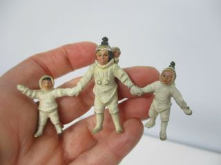 Antique Miniature Cold Painted Bronze Eskimo Family Figurine 1 3/4 " High X 3 "