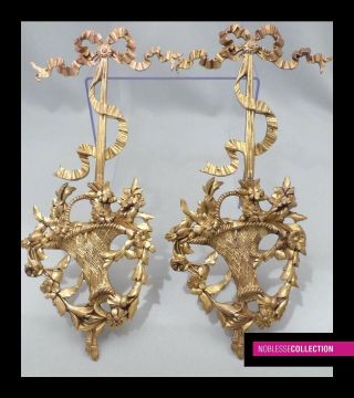 Antique 1860s French Gilt Bronzes Ornament Mount Trophies 13 In.